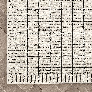Abani Rugs OLV150A Oliver Modern Hand-Drawn Grid Checkered Cream Beige Black Area Rug