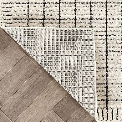 Abani Rugs OLV150A Oliver Modern Hand-Drawn Grid Checkered Cream Beige Black Area Rug