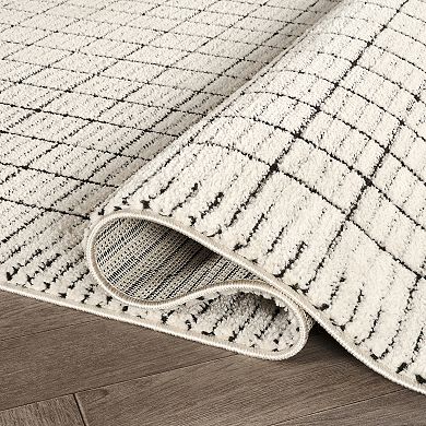 Abani Rugs OLV150A Oliver Modern Hand-Drawn Grid Checkered Cream Beige Black Area Rug