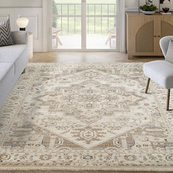 Abani Rugs Alara ALA160A Traditional Ivory Beige Vintage Geometric Medallion Area Rug