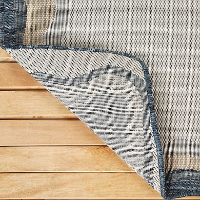 Abani Rugs MAR100A Marlene Shaped Wavy Border Blue Beige Indoor/Outdoor Area Rug