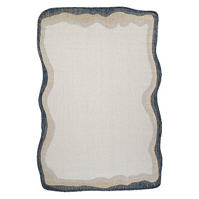 Abani Rugs MAR100A Marlene Shaped Wavy Border Blue Beige Indoor/Outdoor Area Rug