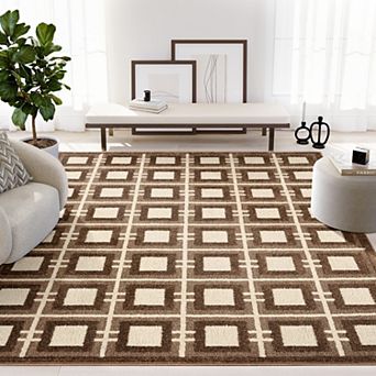 Abani Rugs COZ200A Cozy Modern Geometric Square Window Pane Brown Ivory Cream Area Rug