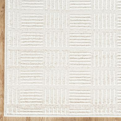 Abani Rugs Vera VER130A Modern Ivory Beige Checkered Minimalist Textured Area Rug