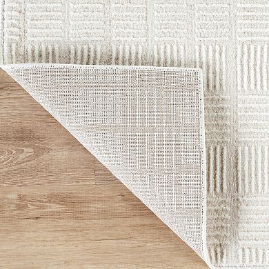 Abani Rugs Vera VER130A Modern Ivory Beige Checkered Minimalist Textured Area Rug
