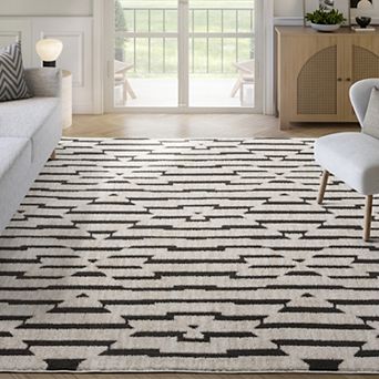 Abani Rugs BUR110A Burke Black Ivory Diamond Geometric Area Rug