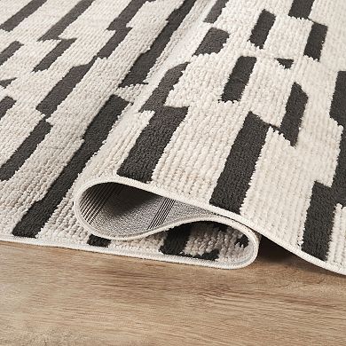 Abani Rugs BUR110A Burke Black Ivory Diamond Geometric Area Rug