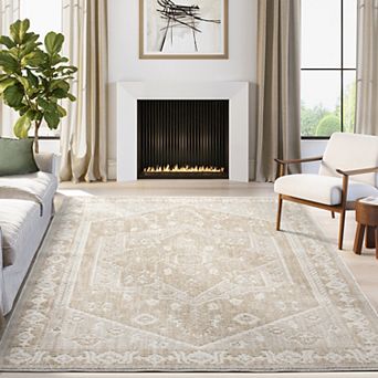 Abani Rugs BUR130A Burke Faded Medallion Beige and Ivory Area Rug