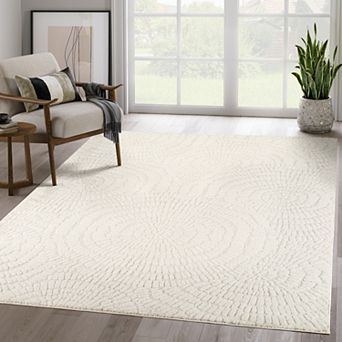 Abani Cozy COZ170A Textured Cream Circle Pattern Area Rug