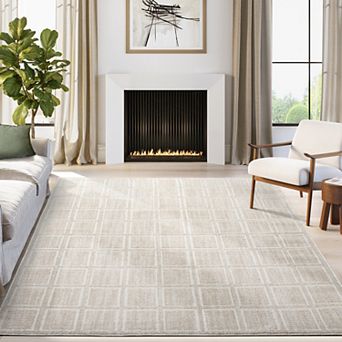 Abani Rugs BUR140A Burke Beige and Ivory Textured Grid Area Rug