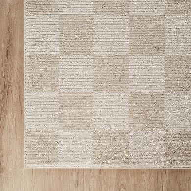 Abani Rugs Plush Deco PDE160A Machine Washable Checkered Cream Area Rug