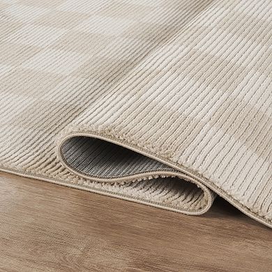 Abani Rugs Plush Deco PDE160A Machine Washable Checkered Cream Area Rug