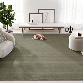 Abani Rugs Plush Deco PDE150B Machine Washable Textured Stripes Green Area Rug