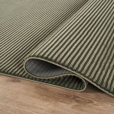 Abani Rugs Plush Deco PDE150B Machine Washable Textured Stripes Green Area Rug