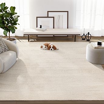 Abani Rugs Plush Deco PDE150A Machine Washable Textured Stripes Beige Area Rug