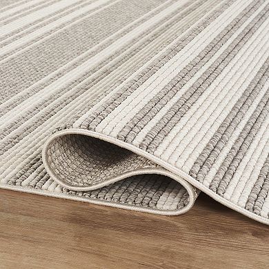 Abani Rugs LUC130A Striped Loop Texture Grey Cream Area Rug