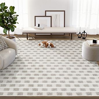 Abani Rugs LUC150A Grid Loop Texture Cream Grey Area Rug
