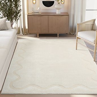 Abani Cozy COZ150A Beige Ondulating Bordered Area Rug