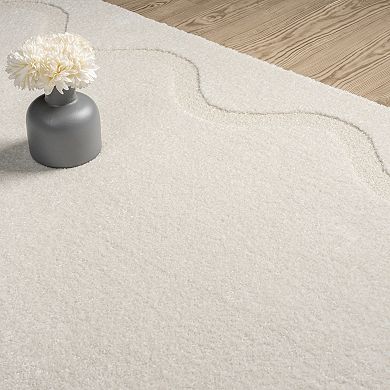 Abani Cozy COZ150A Beige Ondulating Bordered Area Rug