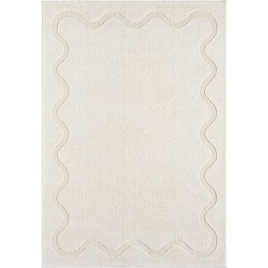 Abani Cozy COZ150A Beige Ondulating Bordered Area Rug