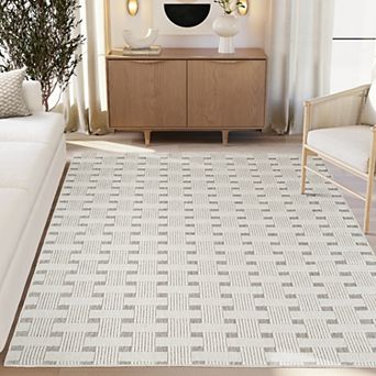 Abani Rugs LUC140A Basketweave Loop Texture Cream Grey Area Rug