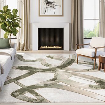 Abani Rugs Ivy IVY140A Beige Cream Green Graffiti Area Rug