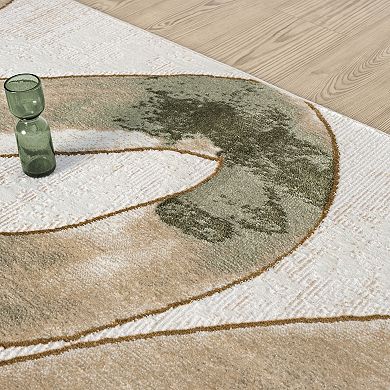 Abani Rugs Ivy IVY140A Beige Cream Green Graffiti Area Rug