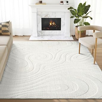 Abani Cozy COZ140A Modern Cream Swirl Waves Area Rug