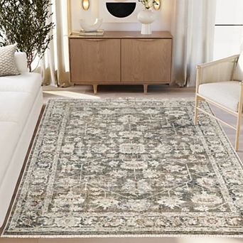 Abani Rugs Alara ALA170A Washable Vintage-Inspired Brown & Navy Area Rug
