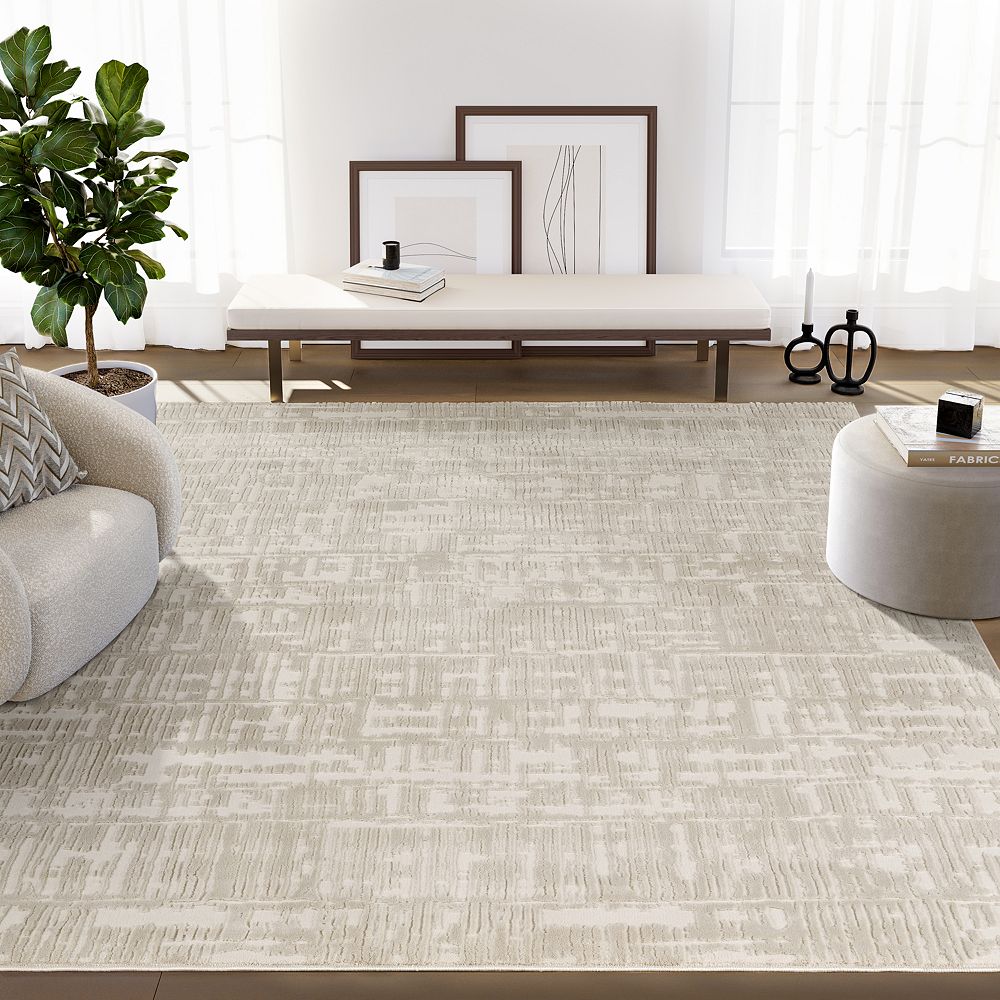 Abani Rugs Plush Deco PDE120A Machine Washable Textured Grid Cream