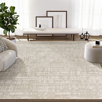 Abani Rugs Plush Deco PDE120A Machine Washable Textured Grid Cream Area Rug
