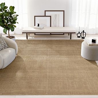 Abani Rugs Plush Deco PDE120A Machine Washable Textured Grid Beige Area Rug
