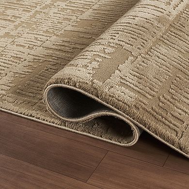 Abani Rugs Plush Deco PDE120A Machine Washable Textured Grid Beige Area Rug