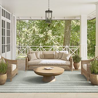 Abani Rugs Ocean OCE110B Striped Green Cream Indoor/Outdoor Area Rug