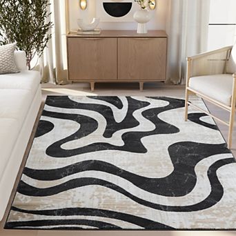 Abani Rugs Terra TER200A Beige Black Swirl Modern Area Rug