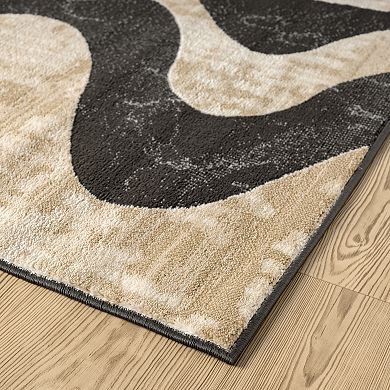 Abani Rugs Terra TER200A Beige Black Swirl Modern Area Rug