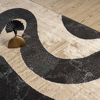 Abani Rugs Terra TER200A Beige Black Swirl Modern Area Rug