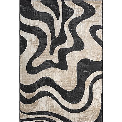 Abani Rugs Terra TER200A Beige Black Swirl Modern Area Rug