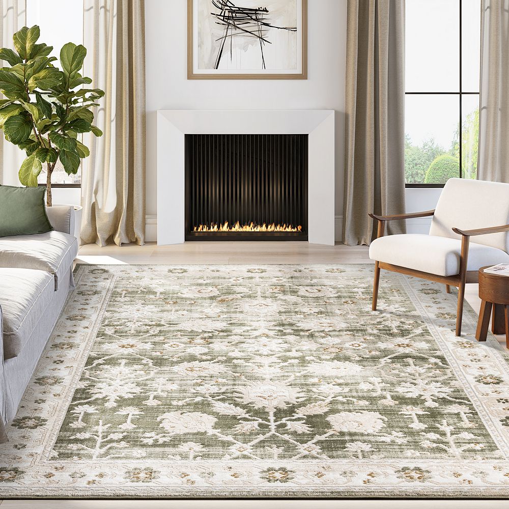 Abani Rugs Ivy IVY110A Vintage Green Floral Farmhouse Area Rug