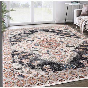 Abani Azure Collection AZR120A Dark Grey Beige Medallion Area Rug