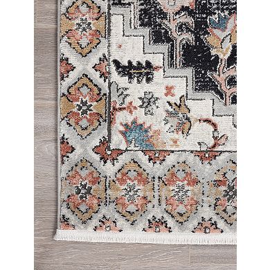 Abani Azure Collection AZR120A Dark Grey Beige Medallion Area Rug