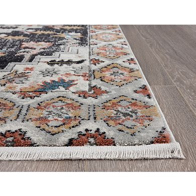 Abani Azure Collection AZR120A Dark Grey Beige Medallion Area Rug