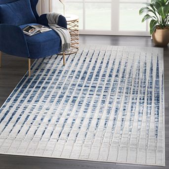 Abani Atlas Collection ATL120A Vertical Lines Blue Grey Area Rug