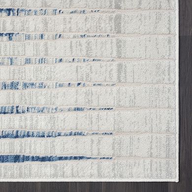 Abani Atlas Collection ATL120A Vertical Lines Blue Grey Area Rug