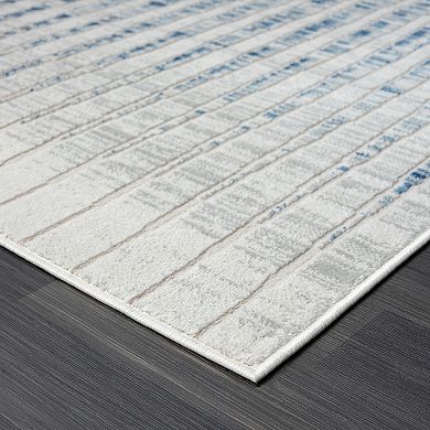 Abani Atlas Collection ATL120A Vertical Lines Blue Grey Area Rug