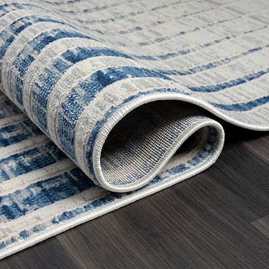 Abani Atlas Collection ATL120A Vertical Lines Blue Grey Area Rug