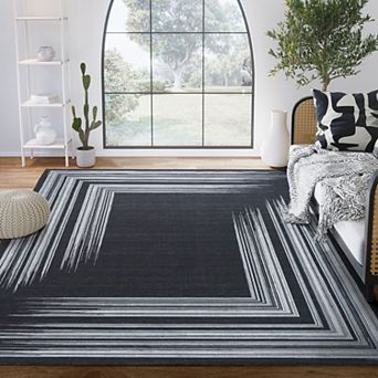 Abani Rugs Parker Collection PAR230A Grey Cream Lines Area Rug