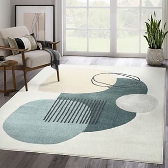 Abani Rugs DECO DEC130C Cream Green Minimalist Geometric Area Rug