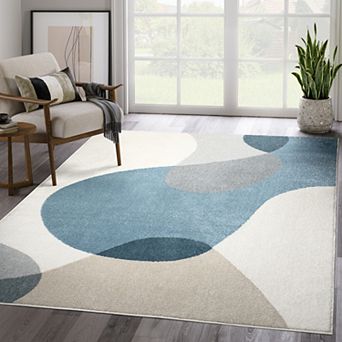 Abani Rugs Deco DEC120B Cream Blue Mid Century Area Rug