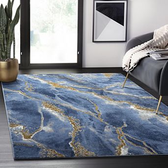 Abani Luna LUN170D Contemporary Marbled Blue Area Rug